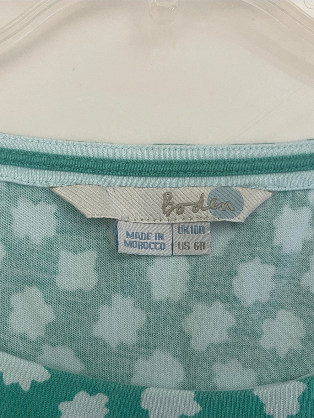 Boden Teal and White Sleeveless Printed Knit Dress, size 6 - Picture 7 of 8
